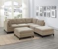 Modular Living Room Furniture Ottoman Camel Chenille Fabric 1pc Cushion Ottoman Couch Exposed Wooden base