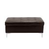 Contemporary Brown Tufted Top 1pc Ottoman Faux Leather Upholstered Solid Wood Frame Living Room Furniture Silver Metal Legs