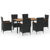 7 Piece Patio Dining Set with Cushions Poly Rattan