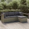 4 Piece Patio Lounge Set with Cushions Gray Poly Rattan