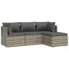 4 Piece Patio Lounge Set with Cushions Gray Poly Rattan